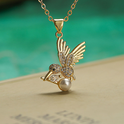 Simple Style Commute Dragonfly Copper Plating Inlay Zircon 18K Gold Plated Pendant Necklace