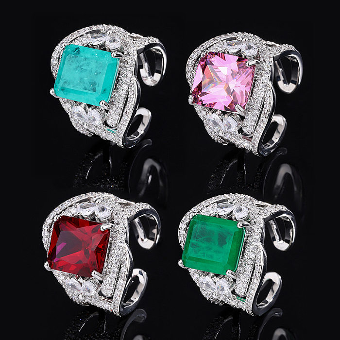 Lady Square Copper Irregular Inlay Gem Open Rings