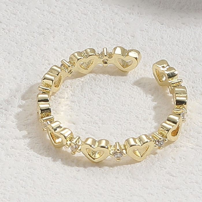 Casual Heart Shape Copper 14K Gold Plated Zircon Open Ring In Bulk