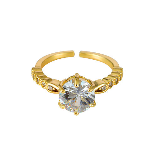 Simple Style Solid Color Copper Plating Inlay Zircon Open Rings