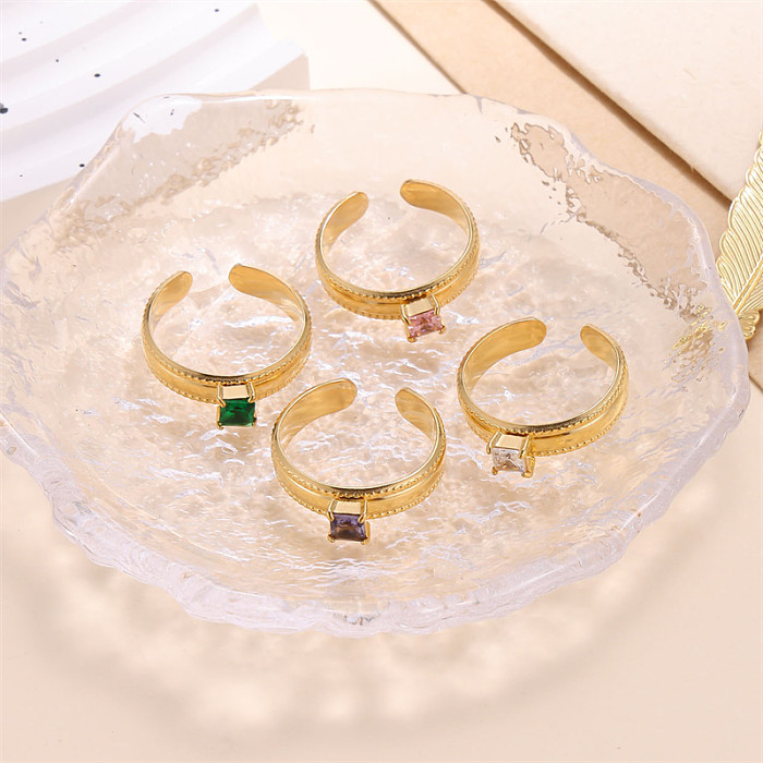 Classic Style Solid Color Stainless Steel Plating Inlay Zircon 18K Gold Plated Open Rings