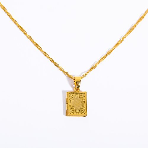 Chapeamento de cobre quadrado de estilo simples cinzelando colar com pingente banhado a ouro 18K