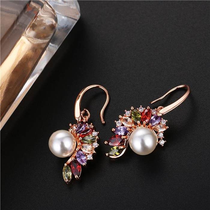 1 Pair Simple Style Water Droplets Plating Inlay Copper Zircon Rose Gold Plated Earrings