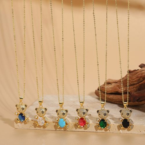 Elegante, luxuriöse Bären-Anhänger-Halskette mit Inlay-Zirkon-14-Karat-Vergoldung