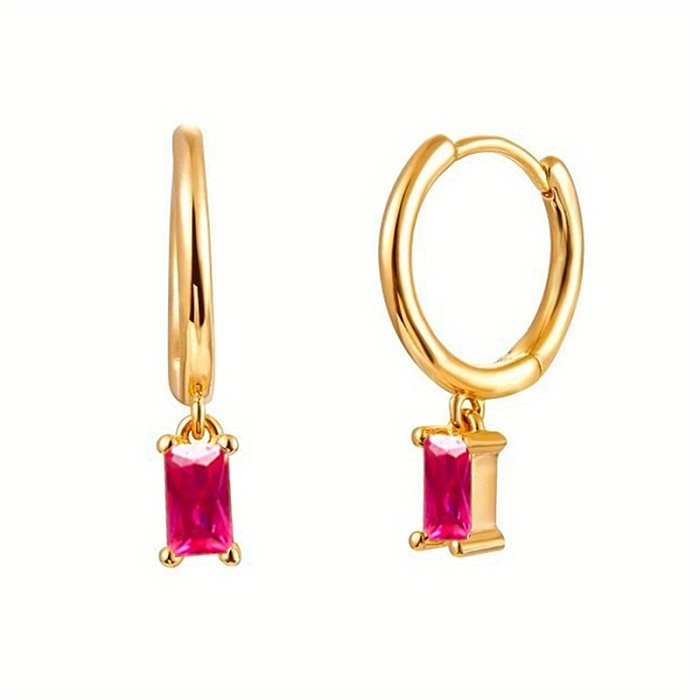 1 Pair IG Style Shiny Round Rectangle Plating Chain Inlay Copper Zircon White Gold Plated Gold Plated Earrings