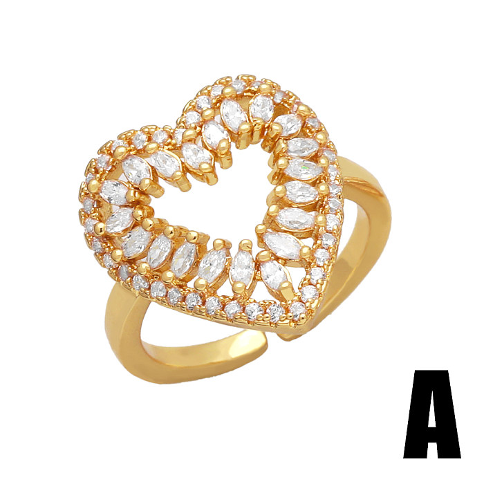 O ouro do cobre 18K da borboleta da forma do coração do estilo do INS chapeou o anel aberto do zircão no volume