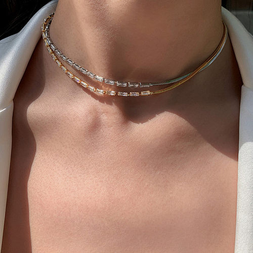 Fashion Minority Design Types A And B Patchwork Easy Matching Minimalist Half Diamond Half Chain Personalized Necklace Ins Summer Clavicle Chain Fashion