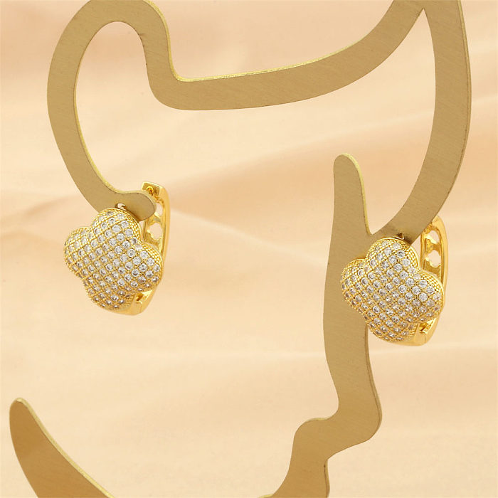 1 paire de boucles d'oreilles plaquées or 18 carats, Style Simple, trèfle à quatre feuilles, incrustation de cuivre et de Zircon