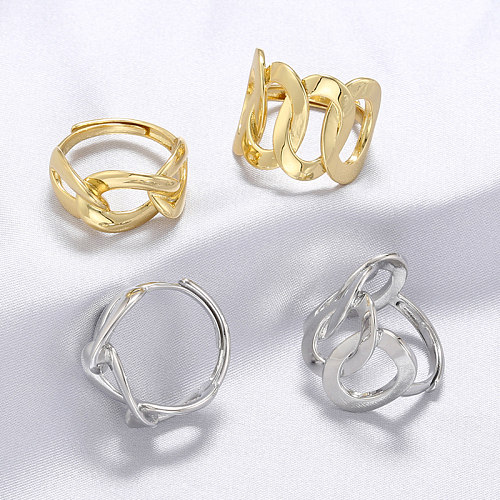 Corrente de cobre de cor sólida estilo simples e elegante oca anéis abertos banhados a ouro de zircão 18K