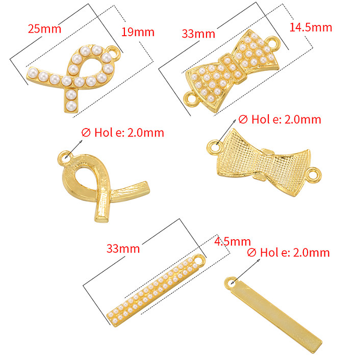 Casual Elegant Classic Style Bow Knot Copper 18K Gold Plated Artificial Pearls Charms In Bulk