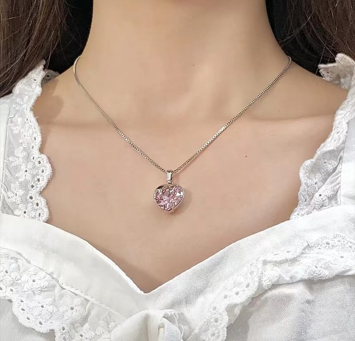 Lady Heart Shape Copper Artificial Gemstones Pendant Necklace In Bulk