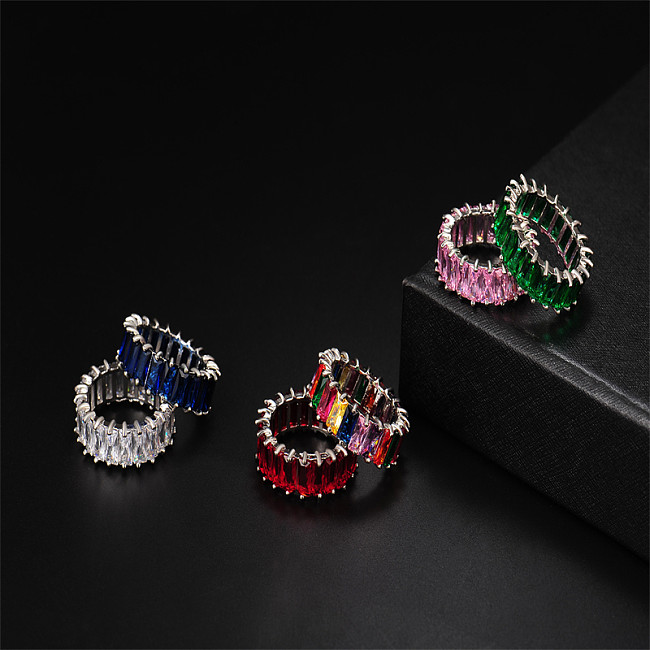 Anéis de zircão embutidos de cobre retangular estilo simples estilo streetwear círculo