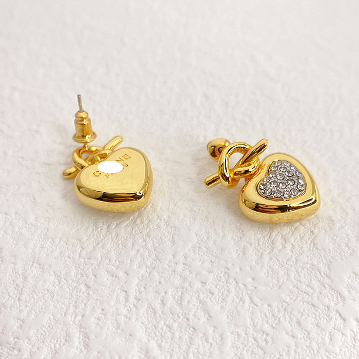 1 Pair Lady Heart Shape Plating Inlay Copper Artificial Gemstones 18K Gold Plated Ear Studs