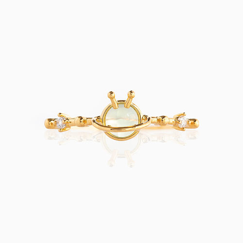 Copper 18K Gold Color Retention Creative Design UFO Astronaut Rocket Ring