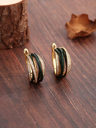 1 Pair Glam Stripe Layered Plating Inlay Copper Zircon 18K Gold Plated Hoop Earrings