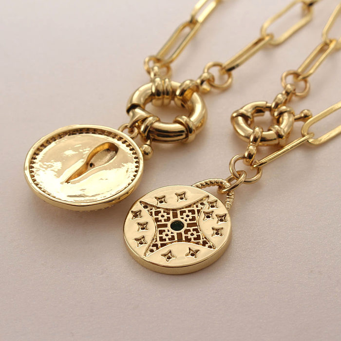 Vintage Style Round Copper Gold Plated Zircon Layered Necklaces In Bulk