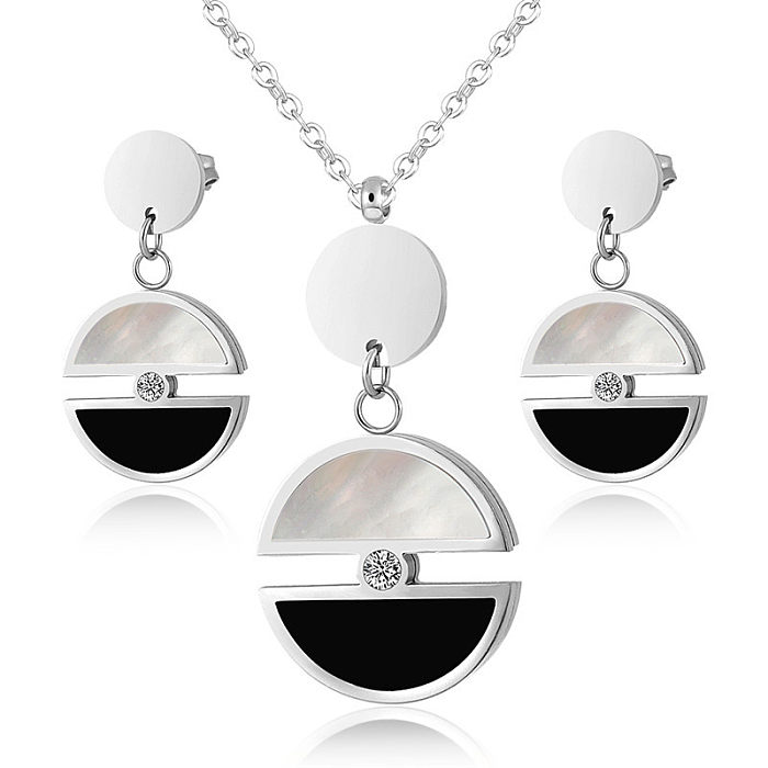 Retro Simple Style Semicircle Stainless Steel Inlay Shell Earrings Necklace