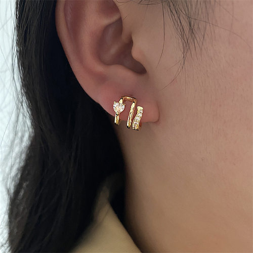 1 par de brincos de orelha de zircão de cobre com incrustações de cor sólida estilo simples