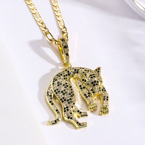 Moda animal leopardo cobre banhado a ouro zircão pingente colar 1 peça