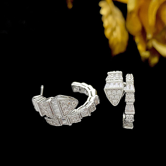 Snake Stud Earrings For Women European And American Fashion Cool Special Interest Light Luxury Zircon Earrings Unique Design High Sense Silver Pin Earrings