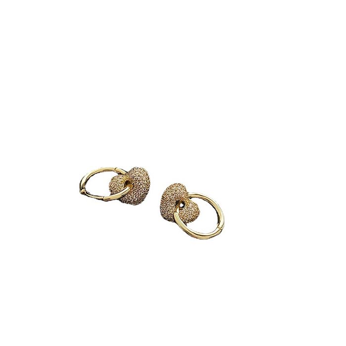 Boucles d'oreilles pendantes en forme de cœur avec incrustation de cuivre et de Zircon, 1 paire