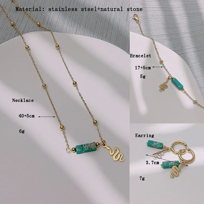 Collier de boucles d'oreilles de bracelets de placage de pierre naturelle d'acier inoxydable de serpent rétro