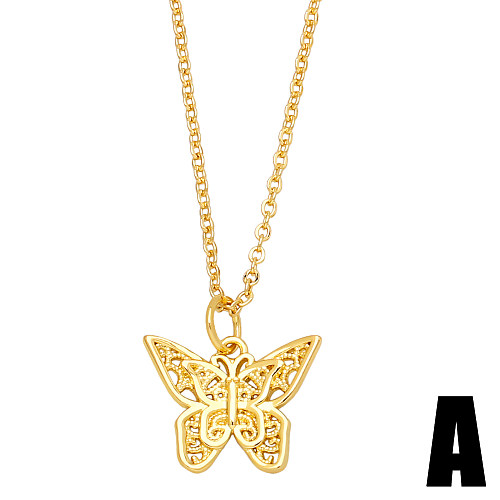 Vintage Style Butterfly Copper Gold Plated Zircon Pendant Necklace 1 Piece
