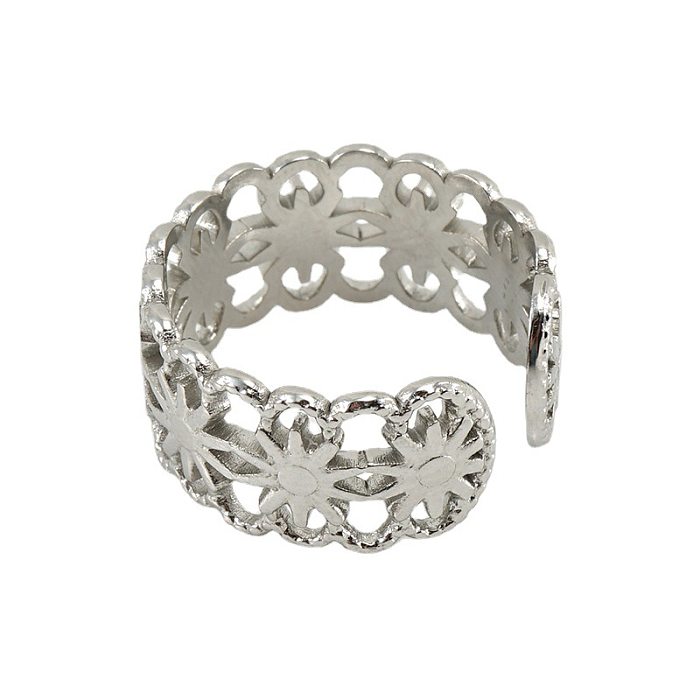 Anillo abierto de acero titanio con sol geométrico a la moda, anillos de acero inoxidable