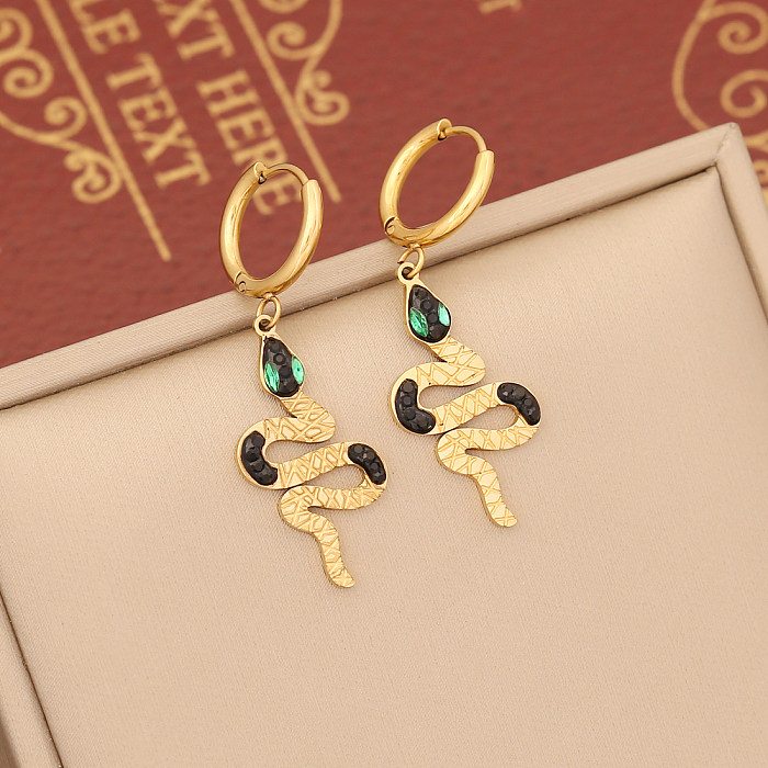 Simple Style Commute Snake Stainless Steel Plating Inlay Turquoise Zircon Earrings Necklace
