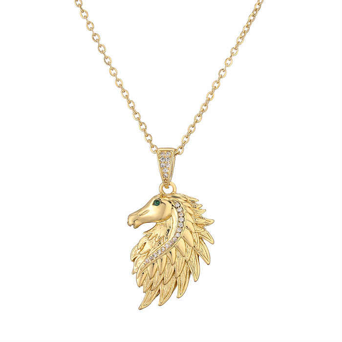 IG Style Simple Style Horse Copper Plating Inlay Zircon Gold Plated Pendant Necklace