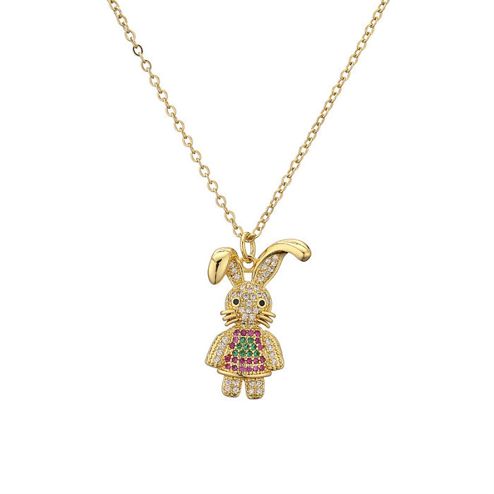 1 Piece Fashion Rabbit Animal Copper Plating Inlay Zircon Pendant Necklace