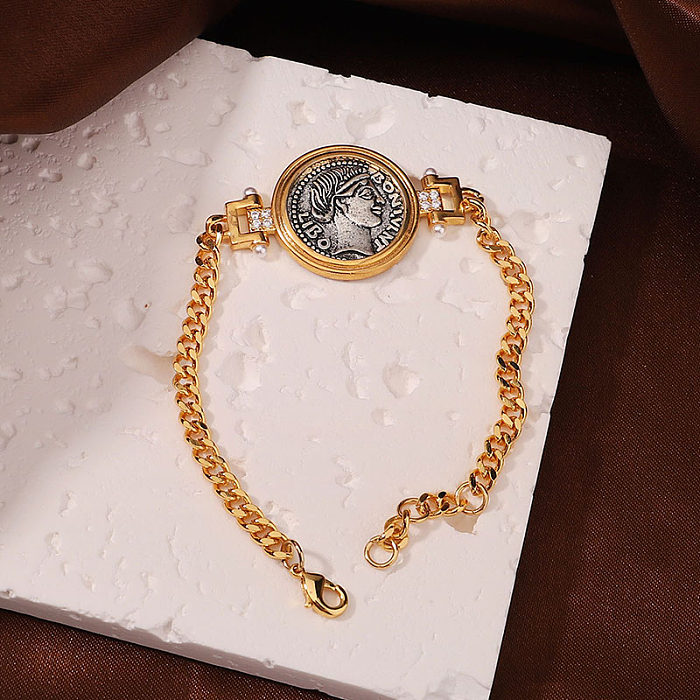 Bracelets ronds en cuivre plaqué or 18 carats avec portrait de trajet rétro