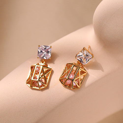 1 Pair Elegant Square Plating Inlay Copper Zircon 18K Gold Plated Drop Earrings