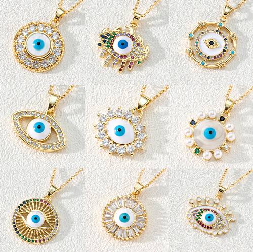Fashion Devil'S Eye Copper Gold Plated Zircon Pendant Necklace