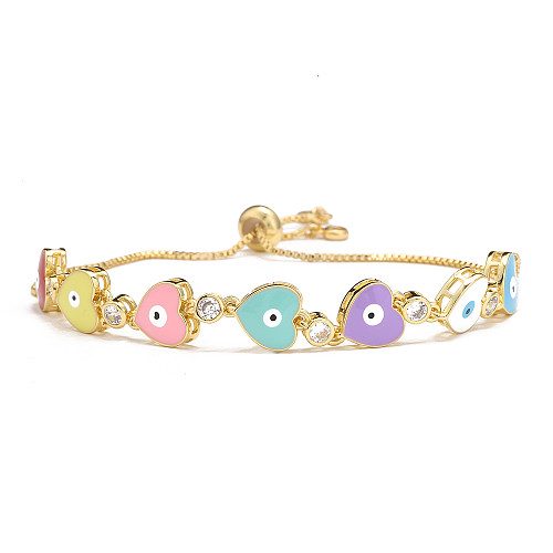 Fashion Copper Plating 18K Gold Micro Inlaid Zircon Oil Drop Heart Shaped Eye Bracelet