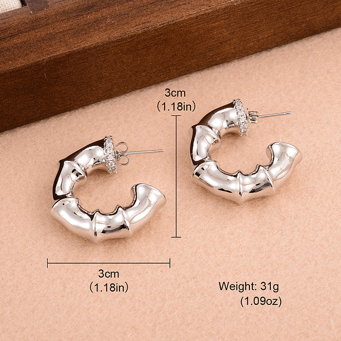 1 Pair Simple Style C Shape Plating Inlay Copper Zircon 18K Gold Plated Ear Studs