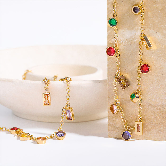 Retro-Strand-geometrische runde Kupfer-vergoldete Zirkon-Halskette in großen Mengen