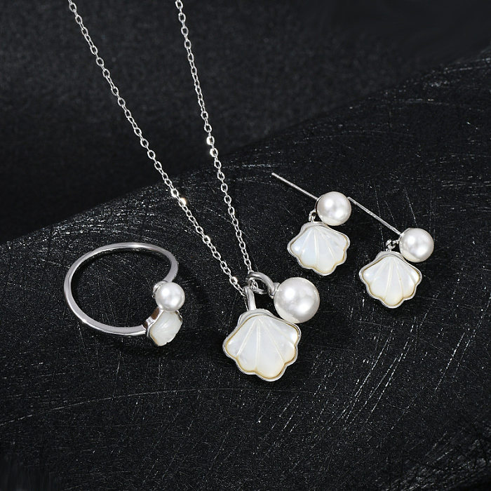 Bagues, boucles d'oreilles et collier pour femmes, Style Simple, feuille de Ginkgo, incrustation de perles en cuivre