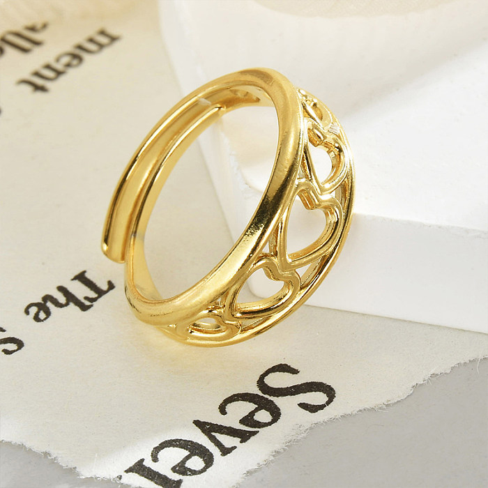 Simple Style Heart Shape Stainless Steel Plating Hollow Out 14K Gold Plated Open Rings