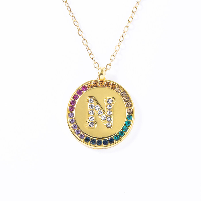 Glam Retro Letter Stainless Steel Copper Inlay Zircon Pendant Necklace