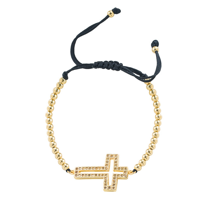 Moda cruz coração forma pulseiras de cobre chapeamento inlay zircão pulseiras de cobre 1 peça