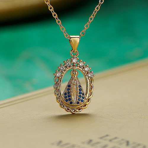 Artistic Faith Heart Shape Copper Plating Inlay Pearl Zircon 18K Gold Plated Pendant Necklace