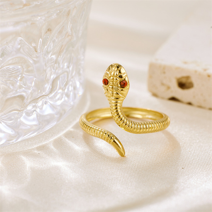Vintage Style Snake Stainless Steel Plating Zircon 18K Gold Plated Open Rings