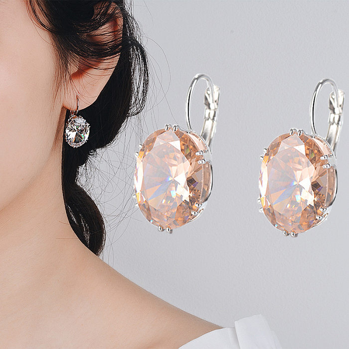 1 Pair Simple Style Oval Copper Plating Inlay Zircon Drop Earrings