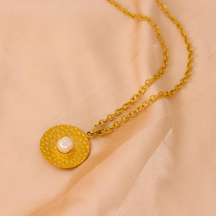 Elegante, moderne, runde Halskette mit Perlenohrringen aus Edelstahl und Titanstahl mit Inlay
