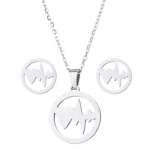 Fashion Electrocardiogram Stainless Steel Jewelry Set 2 Pieces