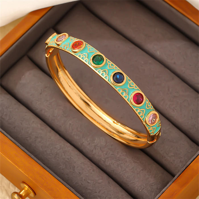 Casual Glam Shiny Round Devil'S Eye Copper Enamel Plating Inlay Zircon Gold Plated Rings Bracelets Jewelry Set