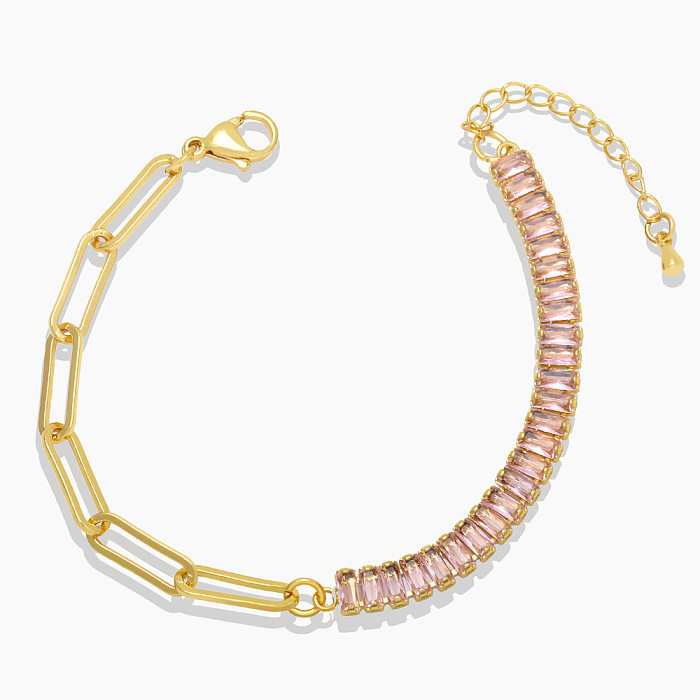 Fashion Stitching Square Zircon Copper 18K Gold-plated Bracelet