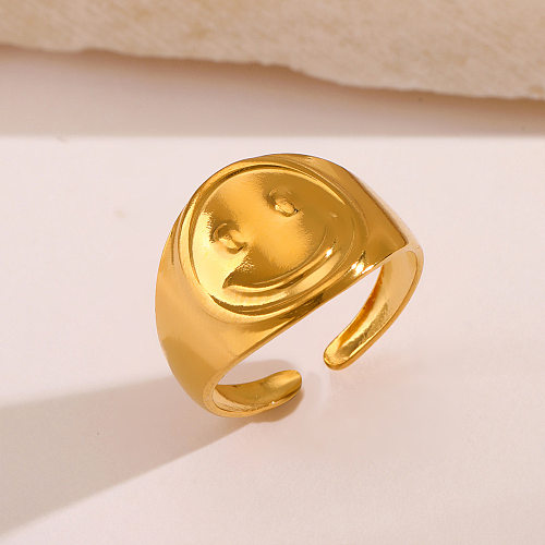 Classic Style Smiley Face Stainless Steel Open Ring In Bulk