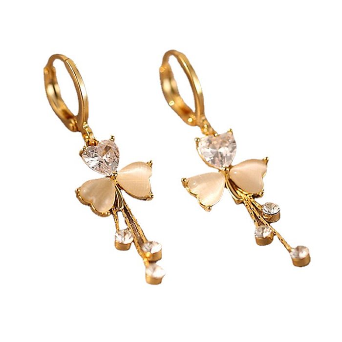 1 Pair Modern Style Leaf Inlay Copper Zircon Earrings